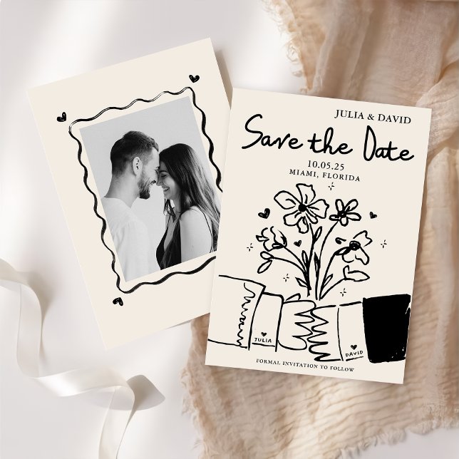 Whimsical Hand Drawn Floral Wedding Save The Date (Creator Uploaded)