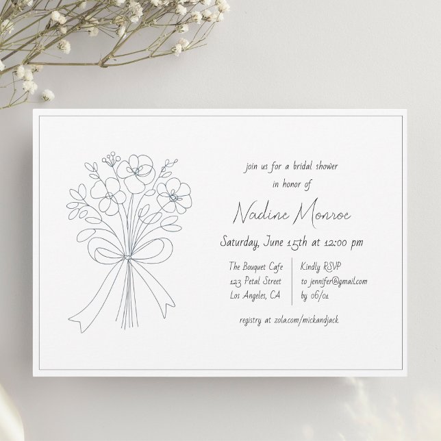 Whimsical Hand Drawn Flower and Bow Bridal Shower  Invitation (Creator Uploaded)