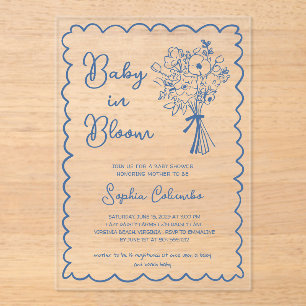 Whimsical Hand Drawn Flower Bouquet Baby in Bloom  Acrylic Invitations