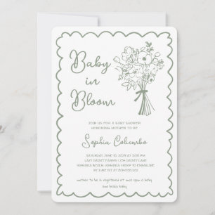 Whimsical Hand Drawn Flower Bouquet Baby in Bloom  Invitation
