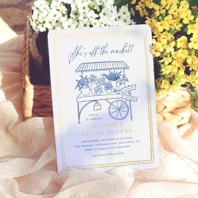 Whimsical Hand Drawn Flower Market Bridal Shower (Card Front & Back Mock-up)
