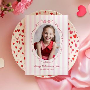 Whimsical Hand Drawn Frame Pink Stripes Holiday Card