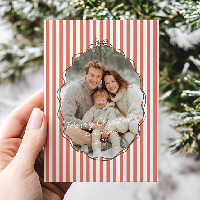 Whimsical Hand Drawn Frame Red Stripes Christmas Holiday Card (Creator Uploaded)