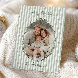 Whimsical Hand Drawn Frame Sage Stripes Holiday Card
