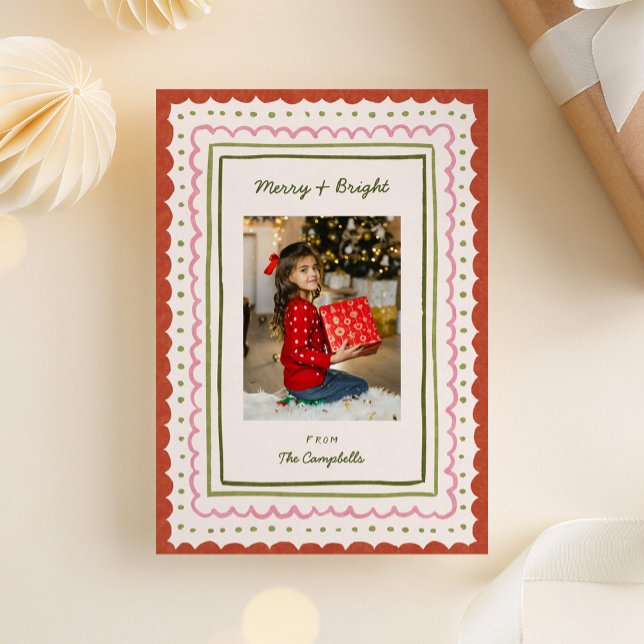 Whimsical Hand-Drawn Frames Christmas Photo Holiday Card (whimsical hand-drawn scalloped and curly frames holiday photo card)