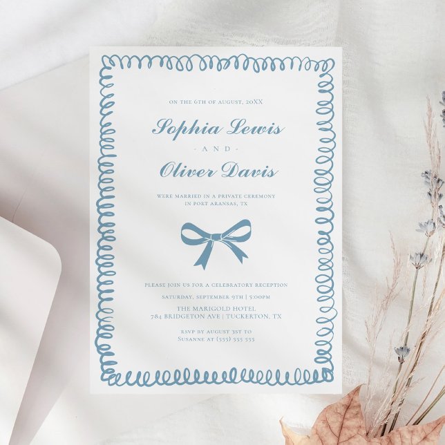 Whimsical Hand Drawn French Blue Elopement Wedding Invitation (Creator Uploaded)