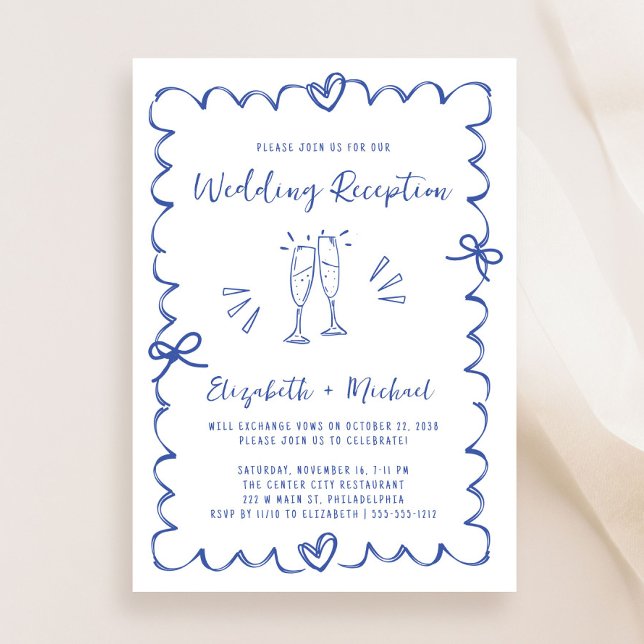 Whimsical Hand Drawn French Blue Wedding Reception Invitation (Whimsical Hand Drawn French Blue Wedding Reception Invitation)