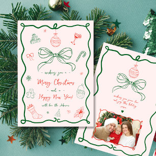 Whimsical Hand Drawn French Merry Christmas Photo Invitation