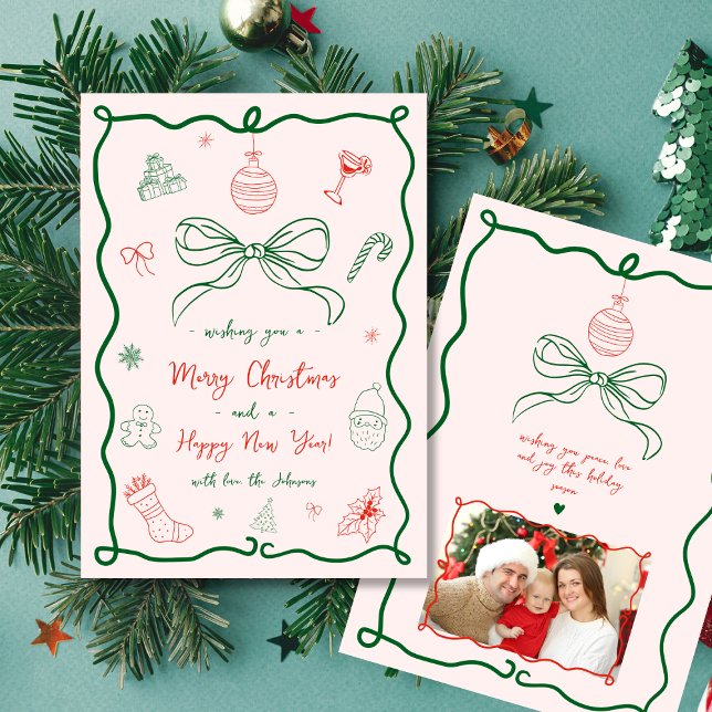 Whimsical Hand Drawn French Merry Christmas Photo Invitation (Creator Uploaded)