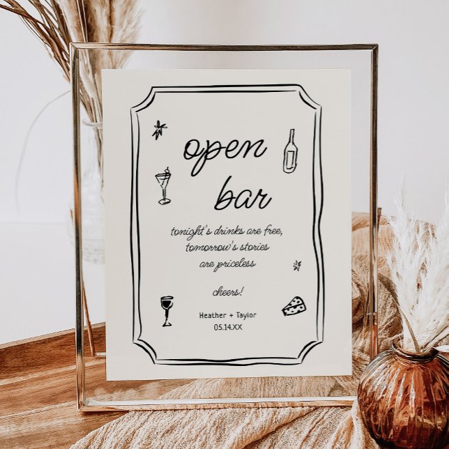 Whimsical Hand Drawn French Open Bar Sign (Creator Uploaded)