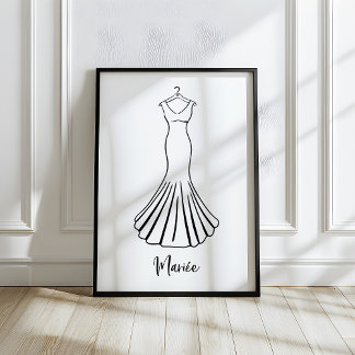 Whimsical Hand-Drawn French Wedding Dress Art Poster