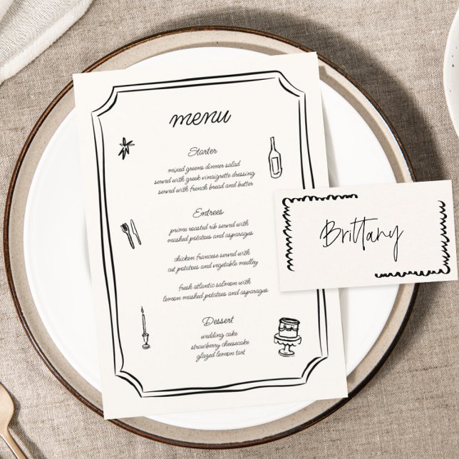 Whimsical Hand Drawn French Wedding Menu (Creator Uploaded)