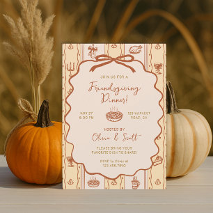 Whimsical Hand Drawn Friendsgiving Potluck Dinner Invitation