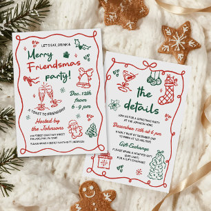 Whimsical Hand Drawn Friendsmas Christmas Party Invitation