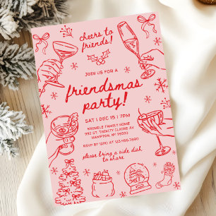 Whimsical Hand Drawn Friendsmas Christmas Party Invitation