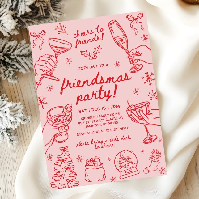 Whimsical Hand Drawn Friendsmas Christmas Party Invitation (Creator Uploaded)