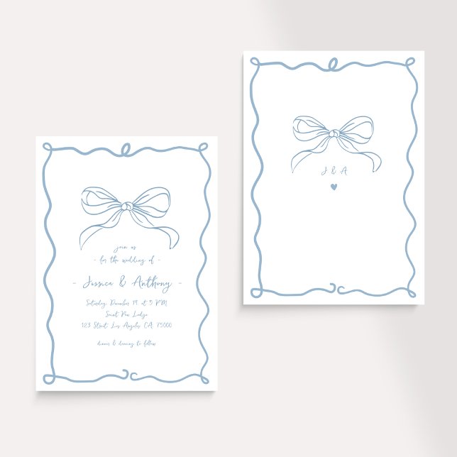 Whimsical Hand Drawn Fun French Blue Wedding Invitation (Creator Uploaded)