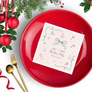 Whimsical Hand Drawn Fun French Christmas Party Napkin