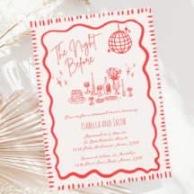Whimsical Hand Drawn Fun Red Wavy Rehearsal Dinner