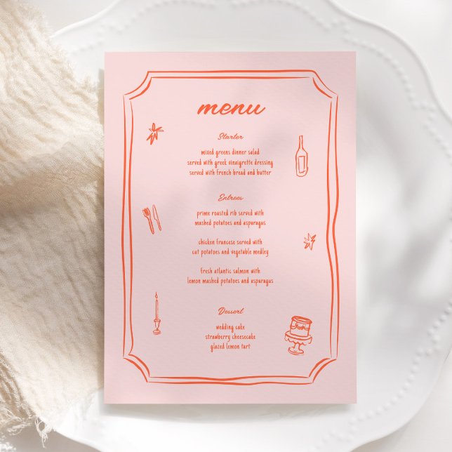 Whimsical Hand Drawn Fun Retro Wedding Menu (Creator Uploaded)