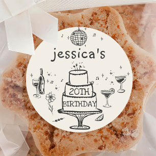 Whimsical Hand drawn Funky Cocktail Birthday Classic Round Sticker