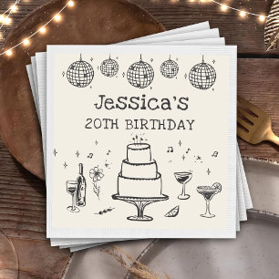 Whimsical Hand drawn Funky Cocktail Birthday Napkin