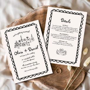 Whimsical Hand Drawn Funky Details Wedding Invitation