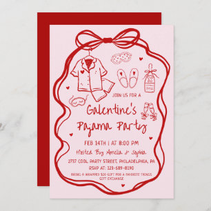 Whimsical Hand Drawn Galentine's Pajama Party  Invitation