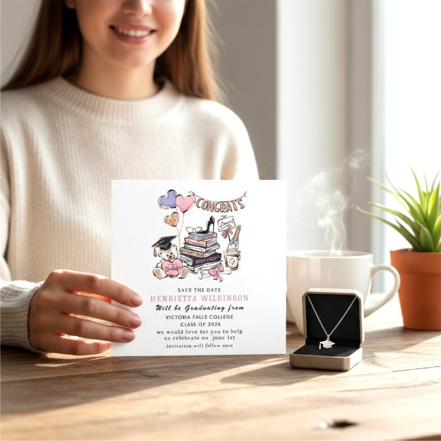 Whimsical hand drawn Graduation Save the Date Card (Creator Uploaded)