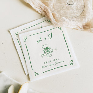 Whimsical Hand Drawn Green Bow Wedding Napkin