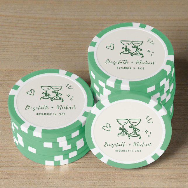 Whimsical Hand Drawn Green Cream Wedding Poker Chips (Whimsical Hand Drawn Green Cream Wedding Poker Chips)