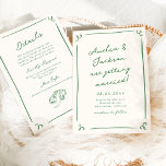 Whimsical Hand Drawn Green   Details Wedding Invitation<br><div class="desc">The Whimsical Hand Drawn Green Wedding Suite invites you to celebrate love with a charming blend of playful elegance. This delightful collection features intricately designed invitations and coordinating decor, perfect for couples seeking a whimsical yet sophisticated aesthetic for their special day. Each piece in this suite is adorned with hand-drawn...</div>
