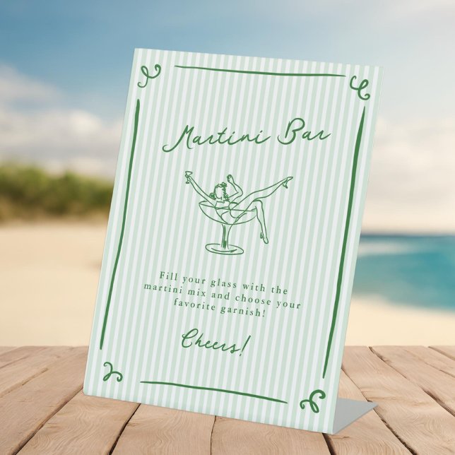 Whimsical Hand Drawn Green Martini Bar Pedestal Sign (Creator Uploaded)