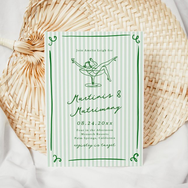 Whimsical Hand Drawn Green Martinis & Matrimony Invitation (Creator Uploaded)