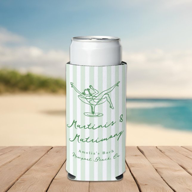 Whimsical Hand Drawn Green Martinis & Matrimony Seltzer Can Cooler (Creator Uploaded)