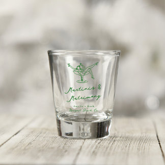 Whimsical Hand Drawn Green Martinis & Matrimony Shot Glass