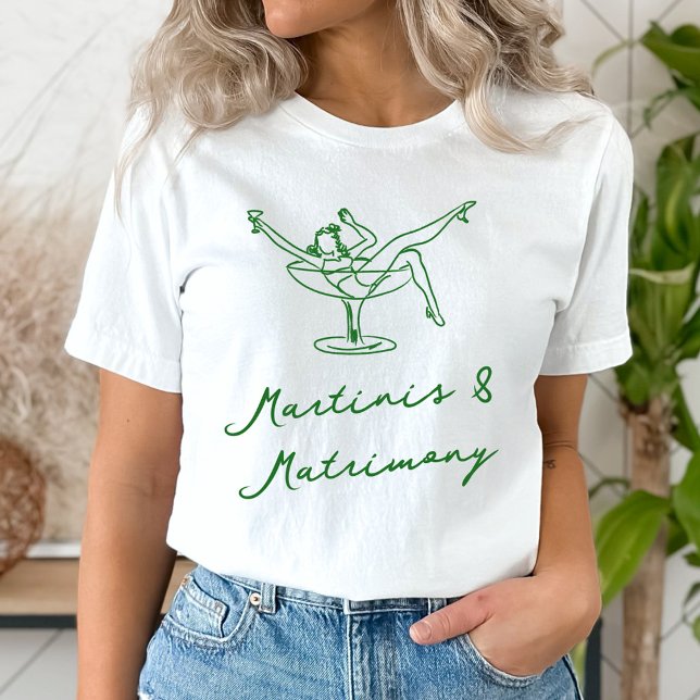 Whimsical Hand Drawn Green Martinis & Matrimony T-Shirt (Creator Uploaded)