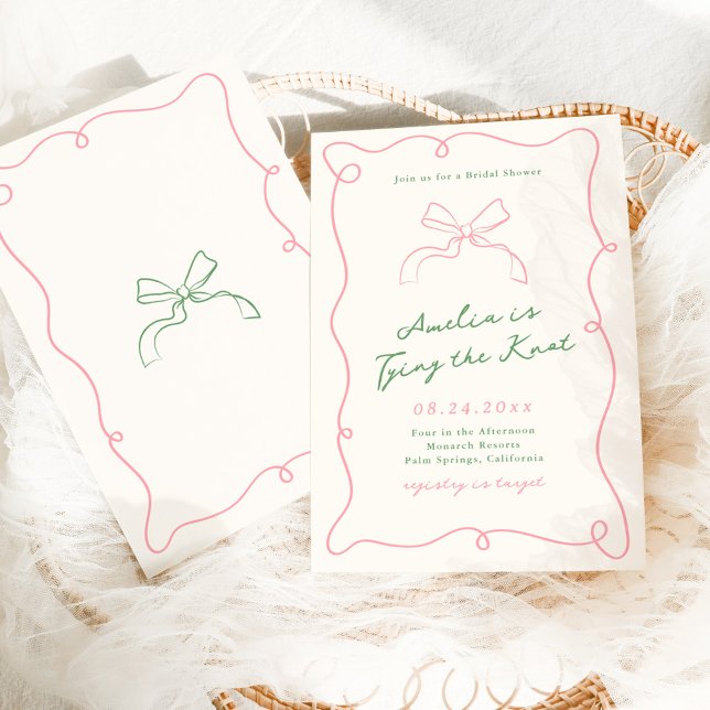 Whimsical Hand Drawn Green & Pink Bridal Shower Invitation (Creator Uploaded)