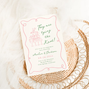 Whimsical Hand Drawn Green & Pink Engagement Party Invitation