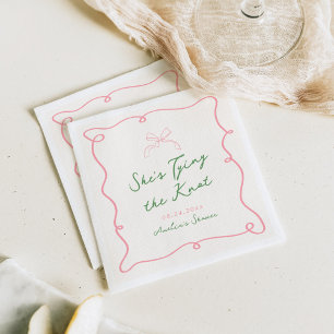 Whimsical Hand Drawn Green & Pink Shower Napkin