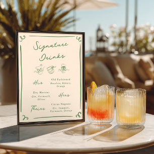 Whimsical Hand Drawn Green Signature Drinks Poster