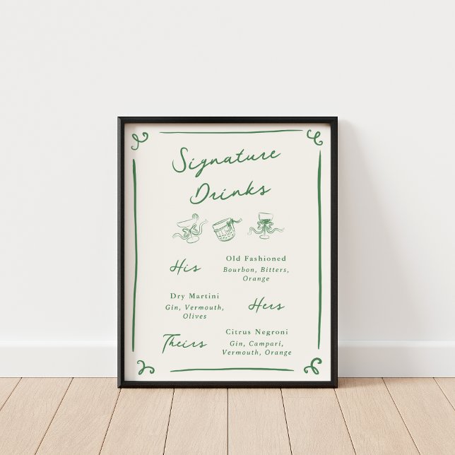 Whimsical Hand Drawn Green Signature Drinks Poster (Creator Uploaded)