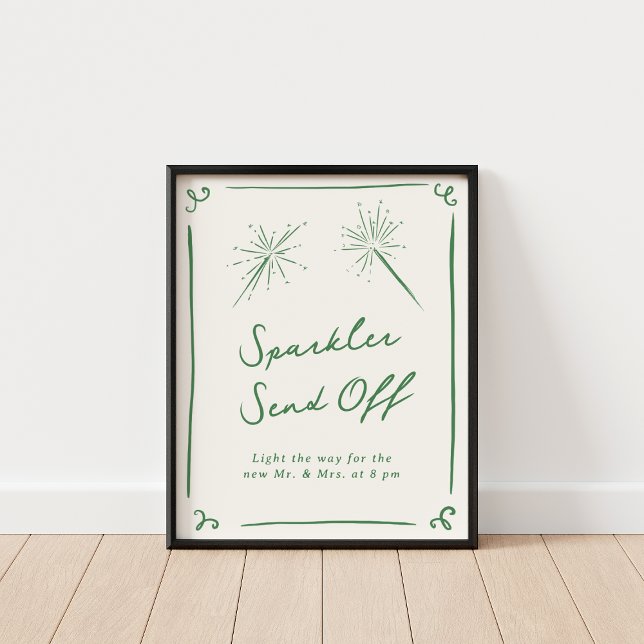 Whimsical Hand Drawn Green Sparkler Send Off Poster (Creator Uploaded)