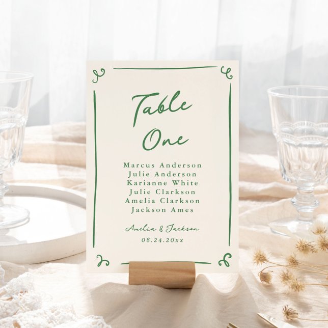 Whimsical Hand Drawn Green Table Card (Creator Uploaded)