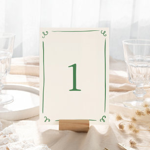 Whimsical Hand Drawn Green Table Number
