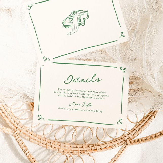 Whimsical Hand Drawn Green Wedding Details Invitation (Creator Uploaded)