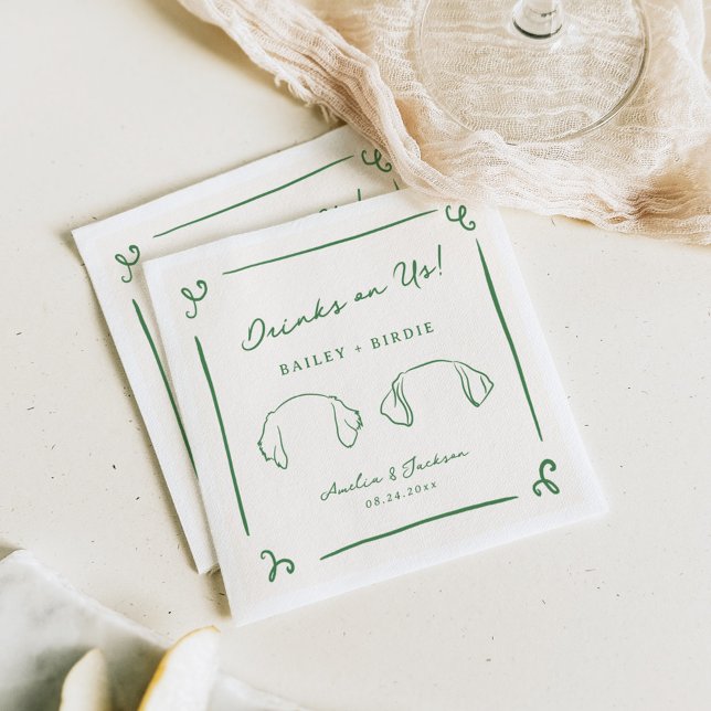 Whimsical Hand Drawn Green Wedding Dog Ears Napkin (Creator Uploaded)