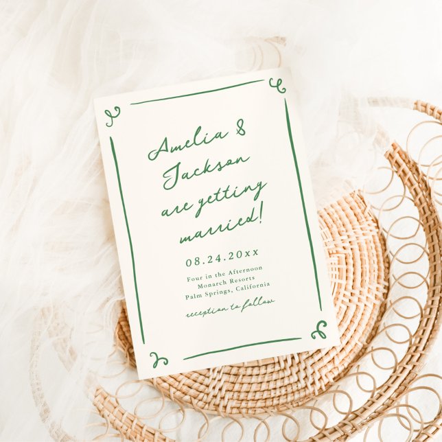 Whimsical Hand Drawn Green Wedding Invitation (Creator Uploaded)