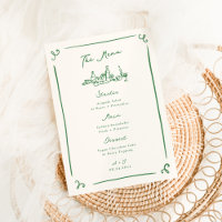Whimsical Hand Drawn Green Wedding Menu