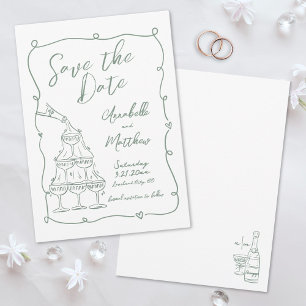 Whimsical Hand Drawn Green Wedding Save The Date